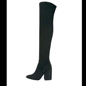 NEW $250 KENDALL + AND KYLIE BRETT BLACK STRETCH OVER THE KNEE OTK STUD BOOT 6.5
